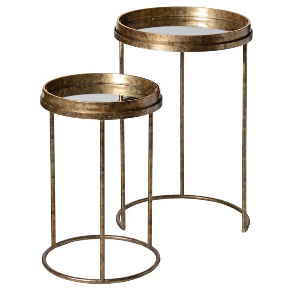 2 Gold Marble Mirror Round Tray Tables, Mirrored Tray Table Uk