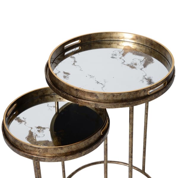 2 Gold Marble Mirror Round Tray Tables, Mirrored Tray Table Uk