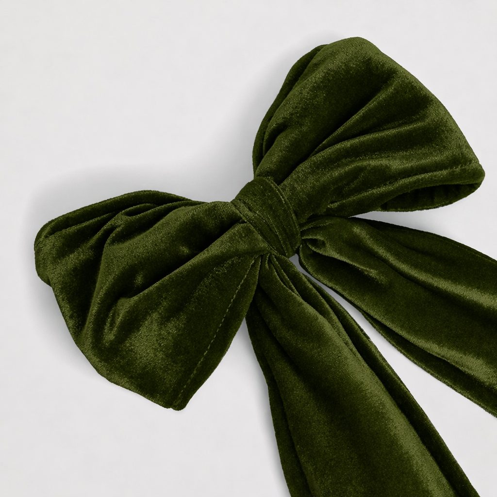 DEEP OLIVE LUXURY VELVET BOW - Image 2